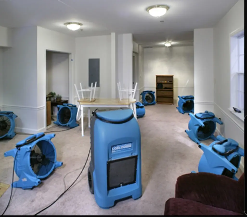 Air movers and dehumidifier setup for Water Damage Restoration in Hammonton